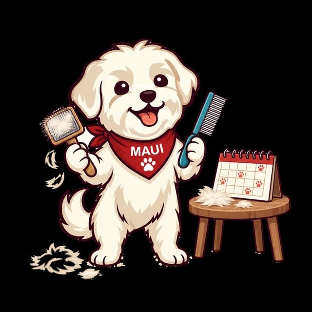 Maui uses a grooming brush to remove loose undercoat from a fluffy dog