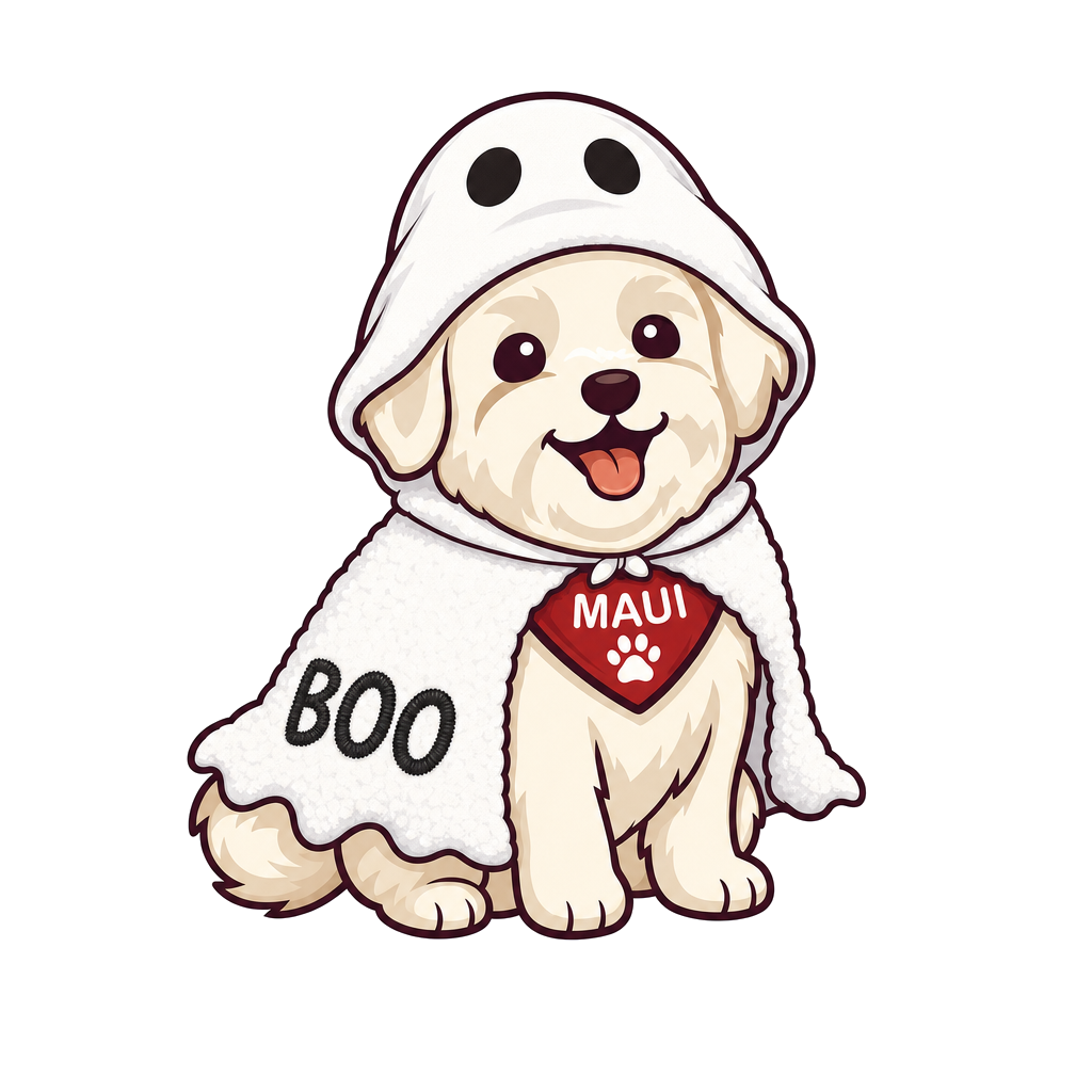 Maui illustrated in a white ghost cape