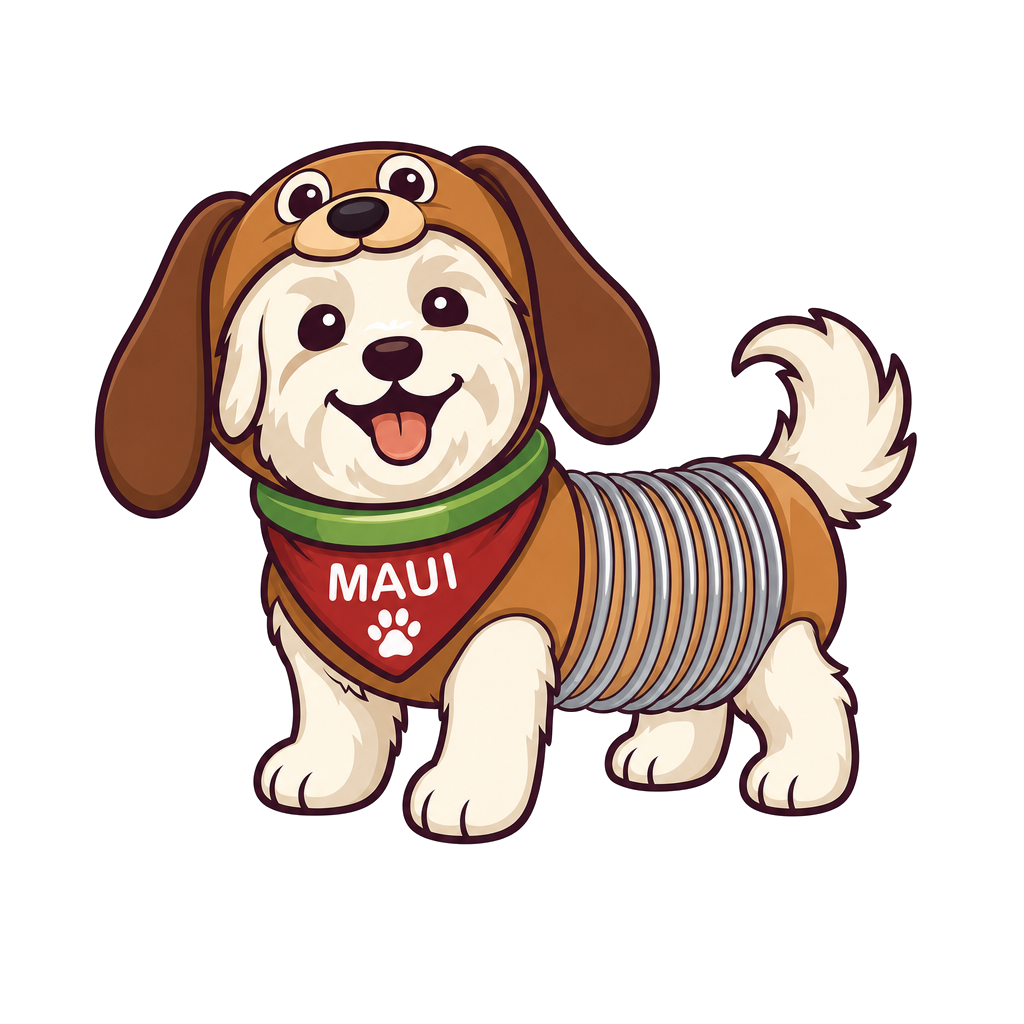Maui illustrated in a Slinky Dog-inspired brown costume